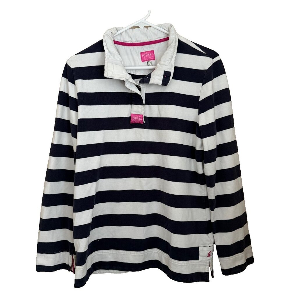 Joules Saunton Funnel Neck Sweatshirt Size 12 Navy White Stripe Nautical Coastal